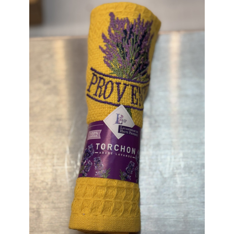 Torchon Provence Lavande 100 % Coton Brodé – Décoration Cuisine