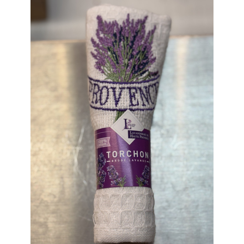 Torchon Provence Lavande 100 % Coton Brodé – Décoration Cuisine