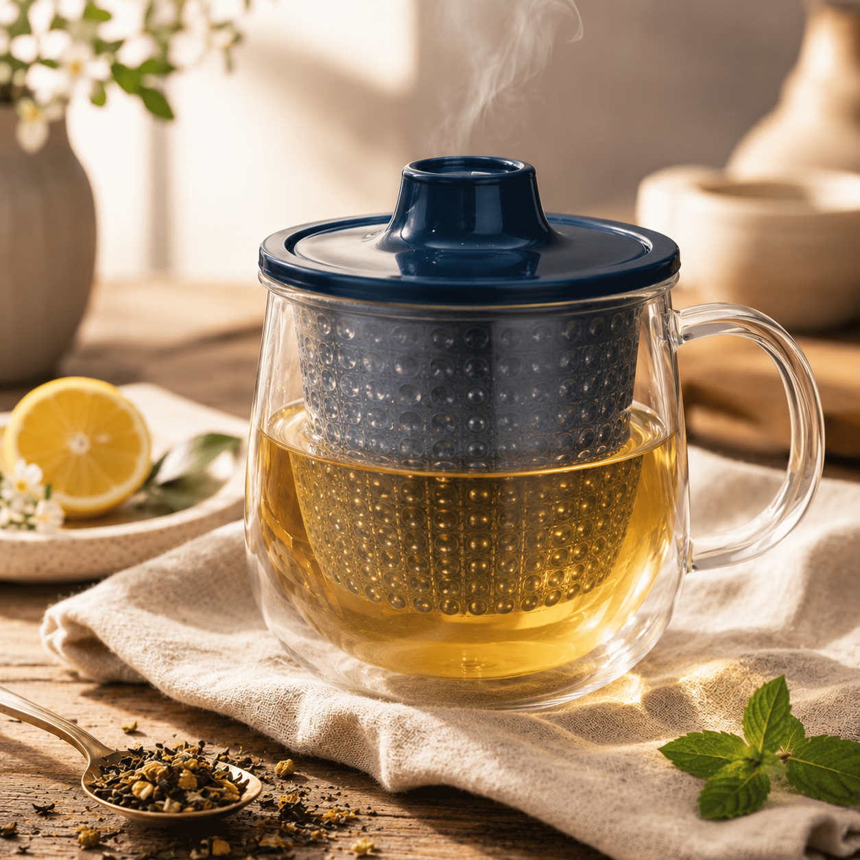 KINTO UNITEA UniMug Bleu – Tasse à thé avec infuseur 350 ml