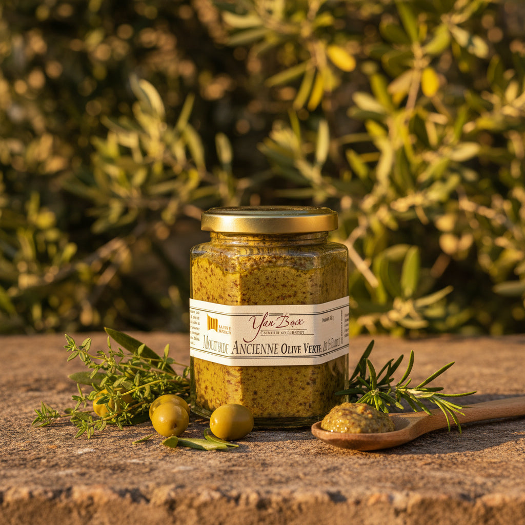 Moutarde Ancienne Olive Verte, Ail et Basilic Artisan