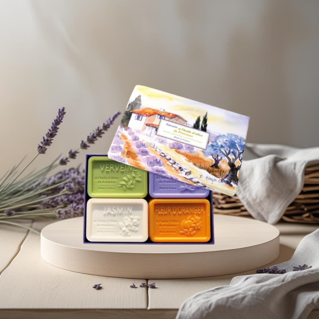 Coffret Luxe – 4 Savons à l’Huile d’Olive AOP & Senteurs Provence Maison Molinet