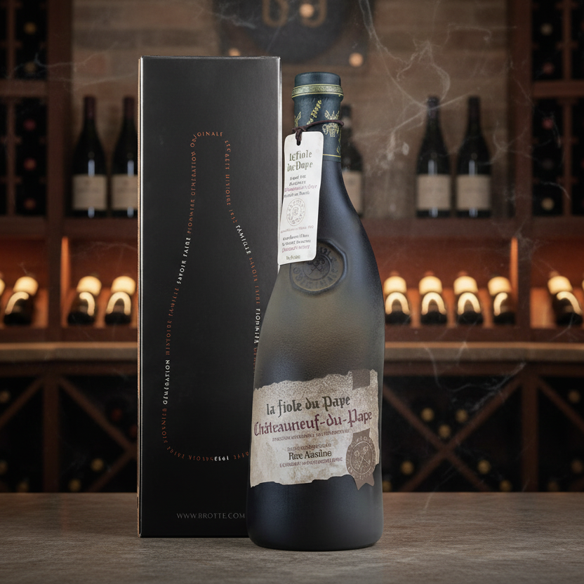 Châteauneuf-du-Pape Rouge by Maison Molinet in an elegant case, showcasing the wine bottle and its label.
